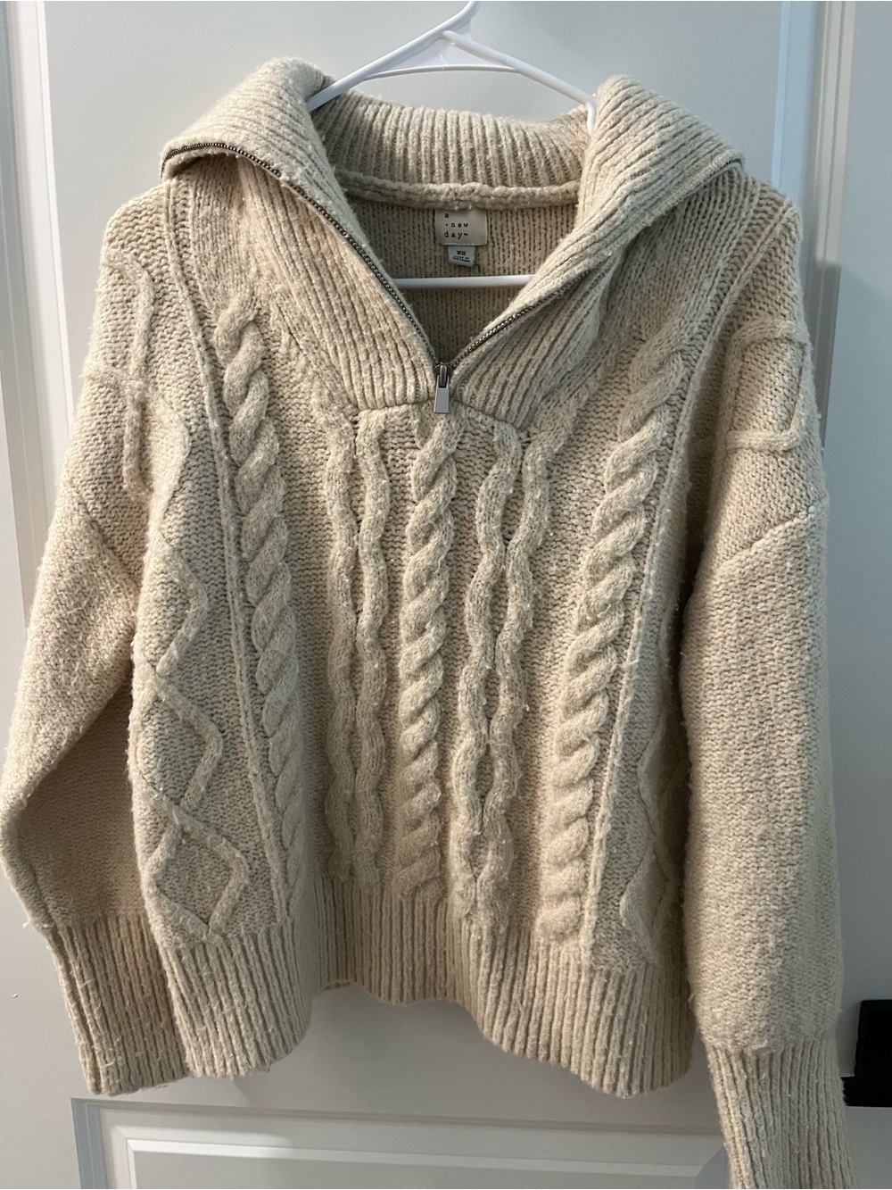 Cream Cable-Knit Half-Zip Sweater
